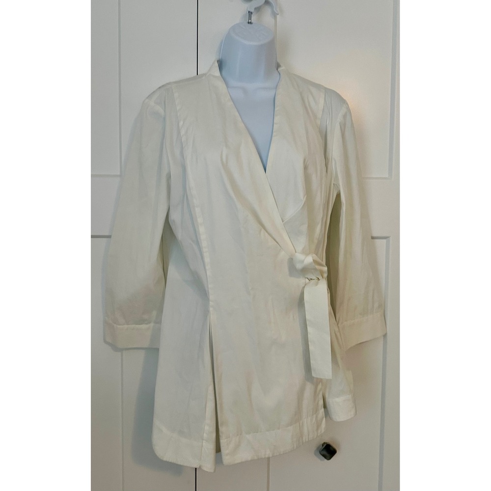 Lafayette 148 New York Ivory White Cotton Wrap Blouse Side Tie Top Size 8